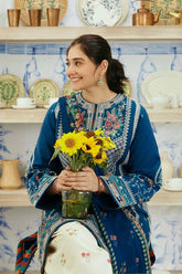 3 Piece Embroidered Lawn Shirt and Trouser with Printed Poly Lawn Dupatta ZS50